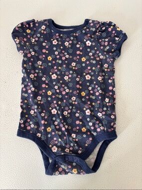 327 - Navy Floral Short-Sleeve Baby One-Piece